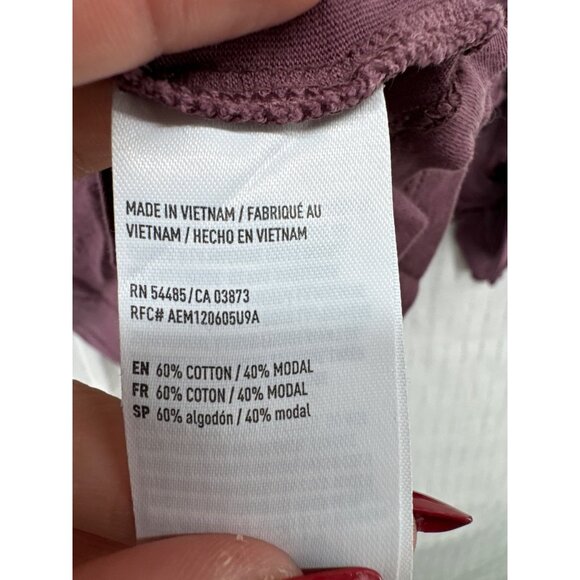 American Eagle Womens Top Sz S Mauve Ruffled Sleeve Stretch Knit V-Neck SoftAF - Picture 4 of 10